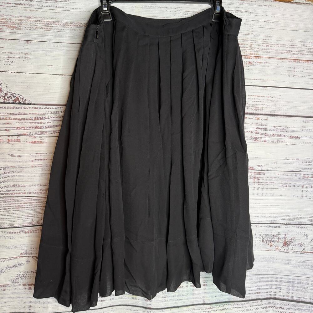 Talbots Collection Womens 20W Black 100% Silk Pleated Midi Skirt Plus Size - Picture 2 of 6